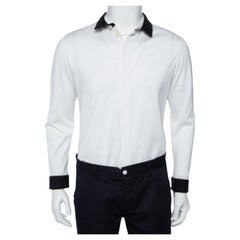 Emporio ARMANI Camisa blanca de algodón con ribetes de lana y botones XL