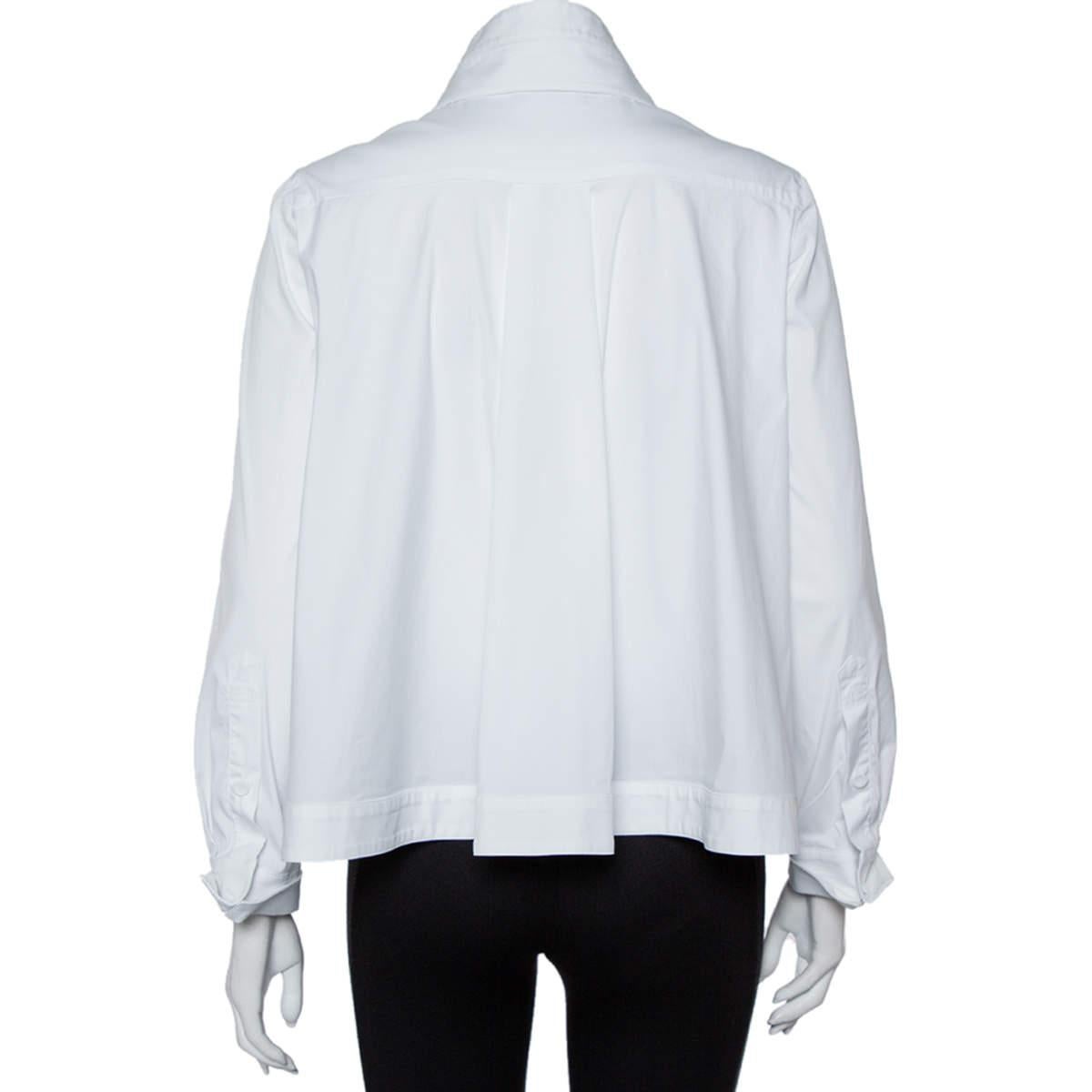 Gris Emporio Armani, chemise boîte blanche en coton avec col allongé et boutons à l'avant, M