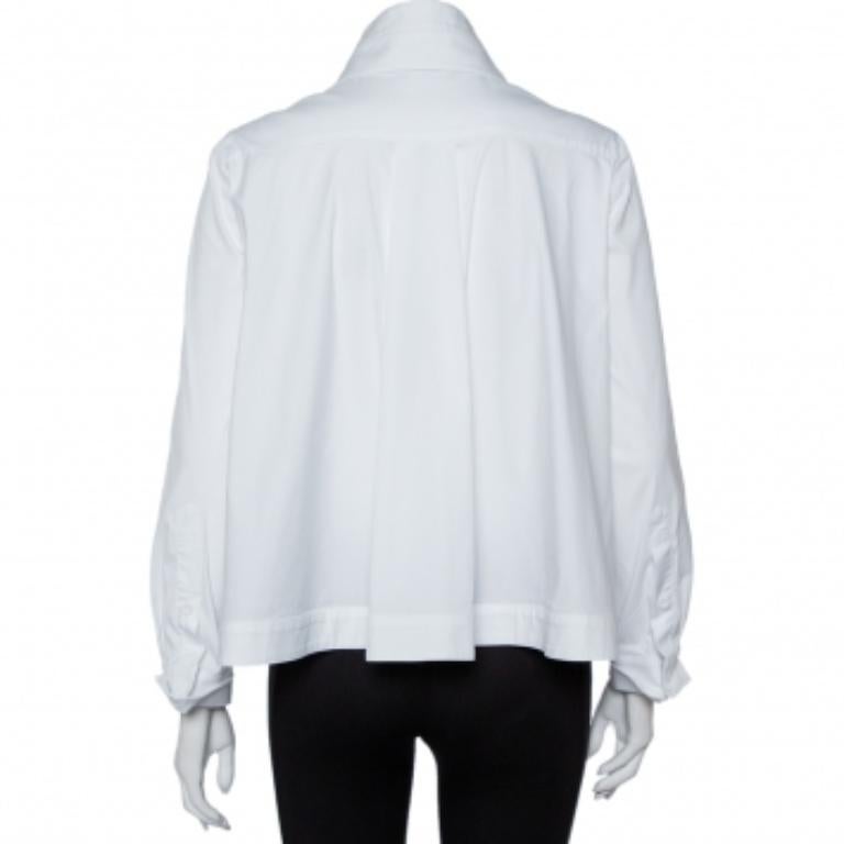 Gray Emporio Armani White Cotton Extended Collar Detail Button Front Boxy Shirt M For Sale