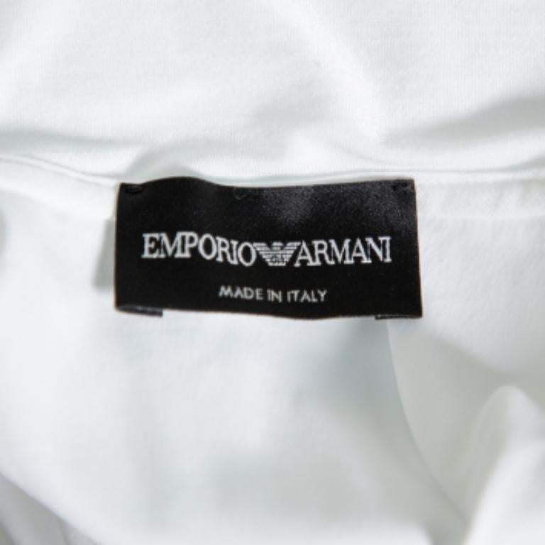 Emporio Armani White Cotton Extended Collar Detail Button Front Boxy Shirt M In Good Condition For Sale In Dubai, Al Qouz 2