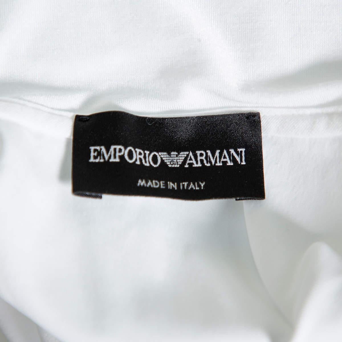  Emporio Armani, chemise boîte blanche en coton avec col allongé et boutons à l'avant, M Pour femmes 