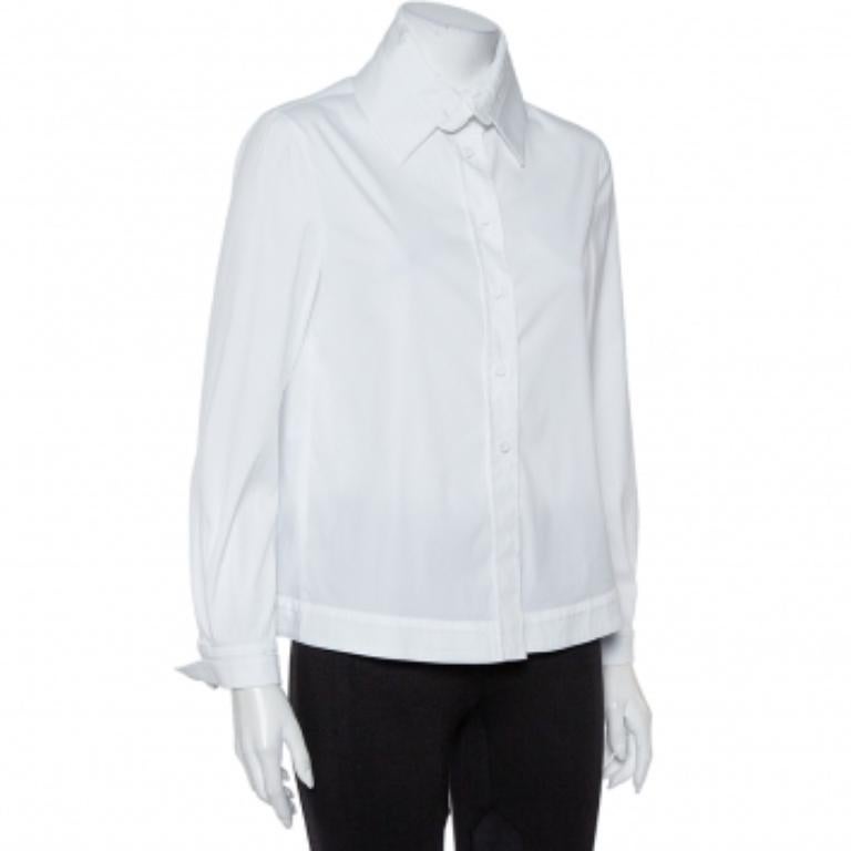 Emporio Armani White Cotton Extended Collar Detail Button Front Boxy Shirt M For Sale 1