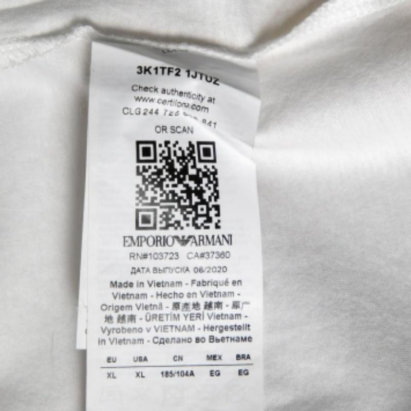 Gray Emporio Armani White Cotton Logo Embroidered Crew Neck Top XL For Sale
