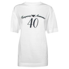 Emporio Armani White Cotton Logo Embroidered Crew Neck Top XL