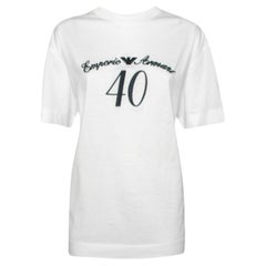 Emporio Armani White Cotton Logo Embroidered Crew Neck Top XL