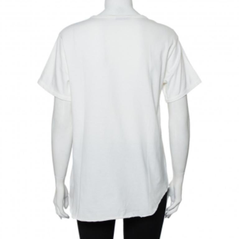 Women's Emporio Armani White Cotton Logo Printed Crewneck T-Shirt L For Sale