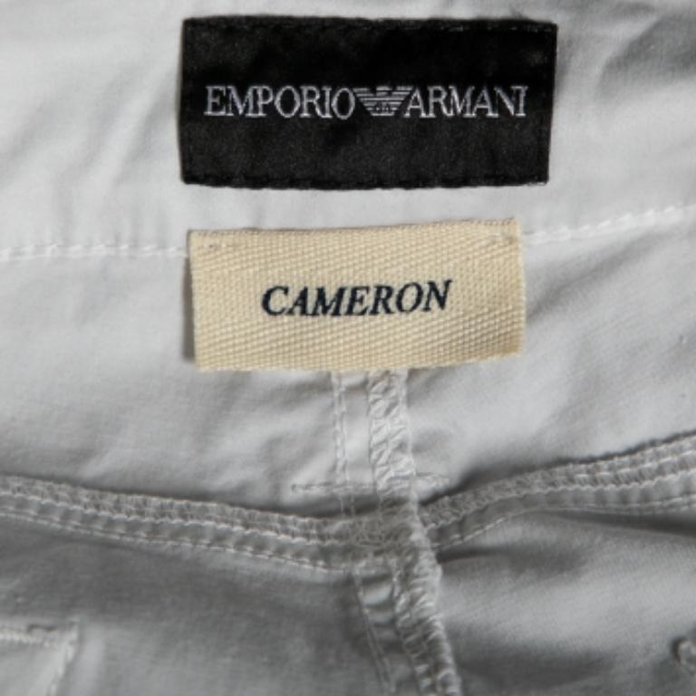 EMPORIO ARMANI  Pantaloni in cotone bianco dal taglio regolare M. in vendita 4