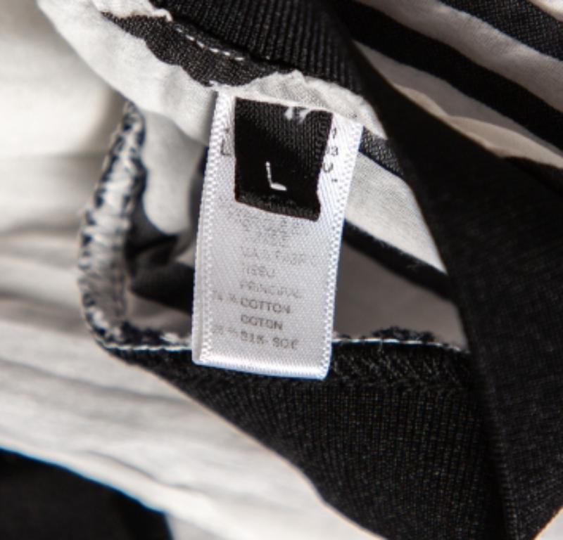 Emporio ARMANI Camiseta blanca de algodón y seda con detalle de rayas L Gris