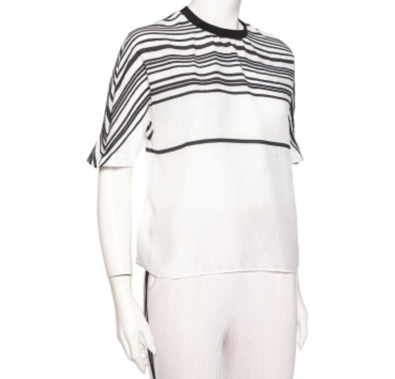 Emporio ARMANI Camiseta blanca de algodón y seda con detalle de rayas L 2