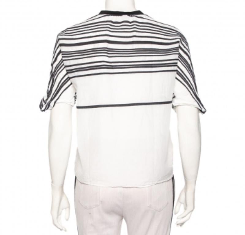 Emporio ARMANI Camiseta blanca de algodón y seda con detalle de rayas L 3