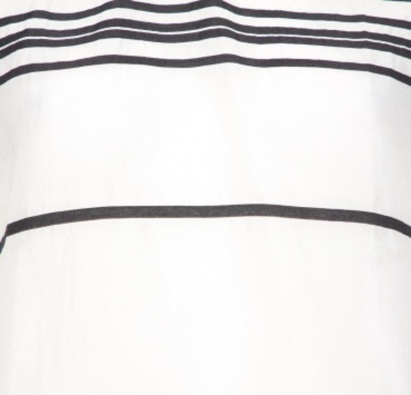 Emporio ARMANI Camiseta blanca de algodón y seda con detalle de rayas L 4