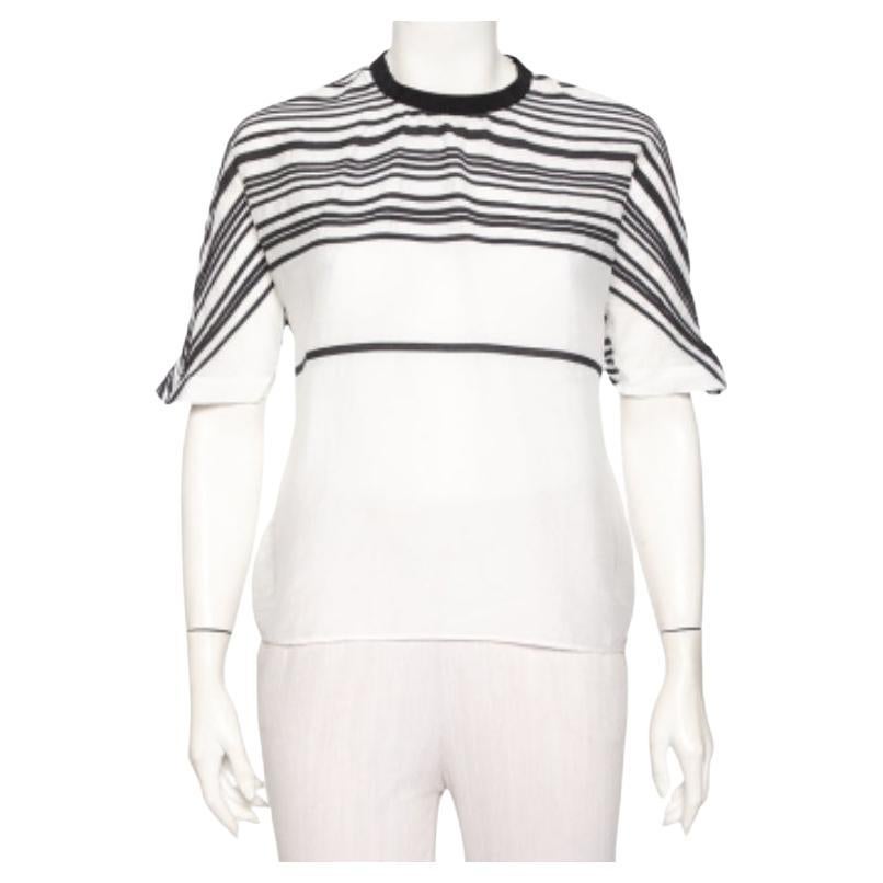 Emporio Armani White Cotton & Silk Striped Detail T-Shirt L