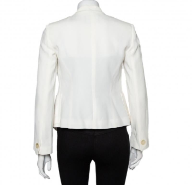 Gray Emporio Armani White Crepe Button Front Blazer S For Sale