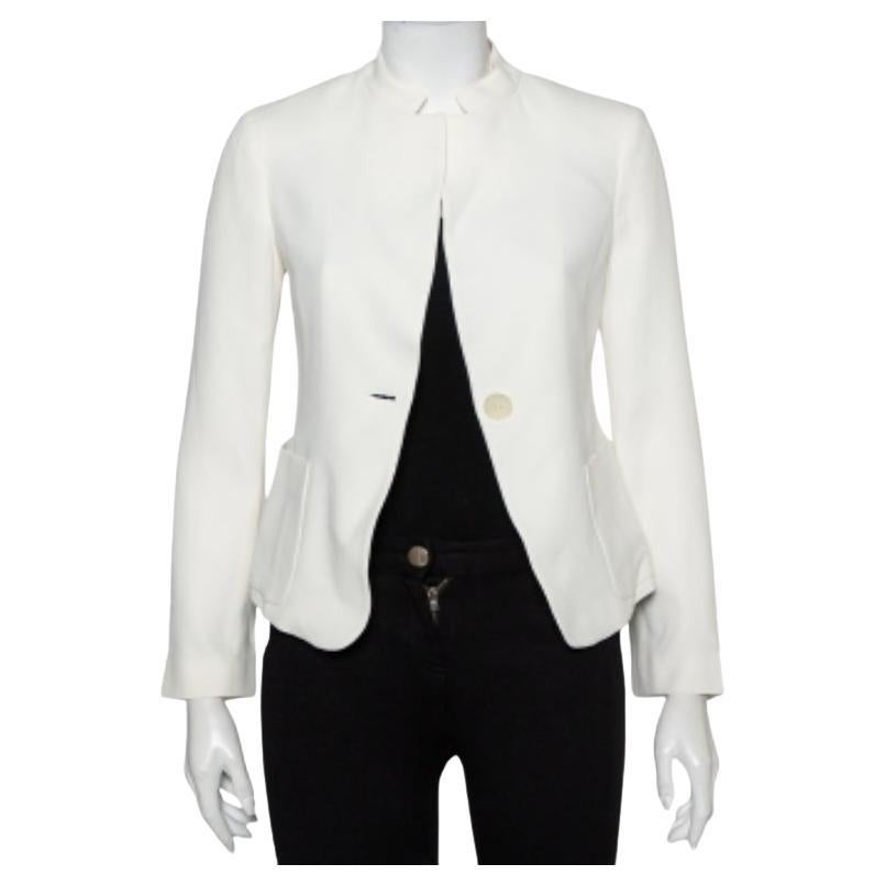 Emporio Armani White Crepe Button Front Blazer S For Sale
