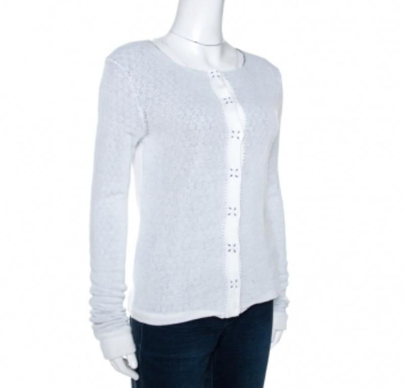 Emporio Armani Weiße Strickjacke mit Knopfleiste und Knopfleiste S (Grau) im Angebot