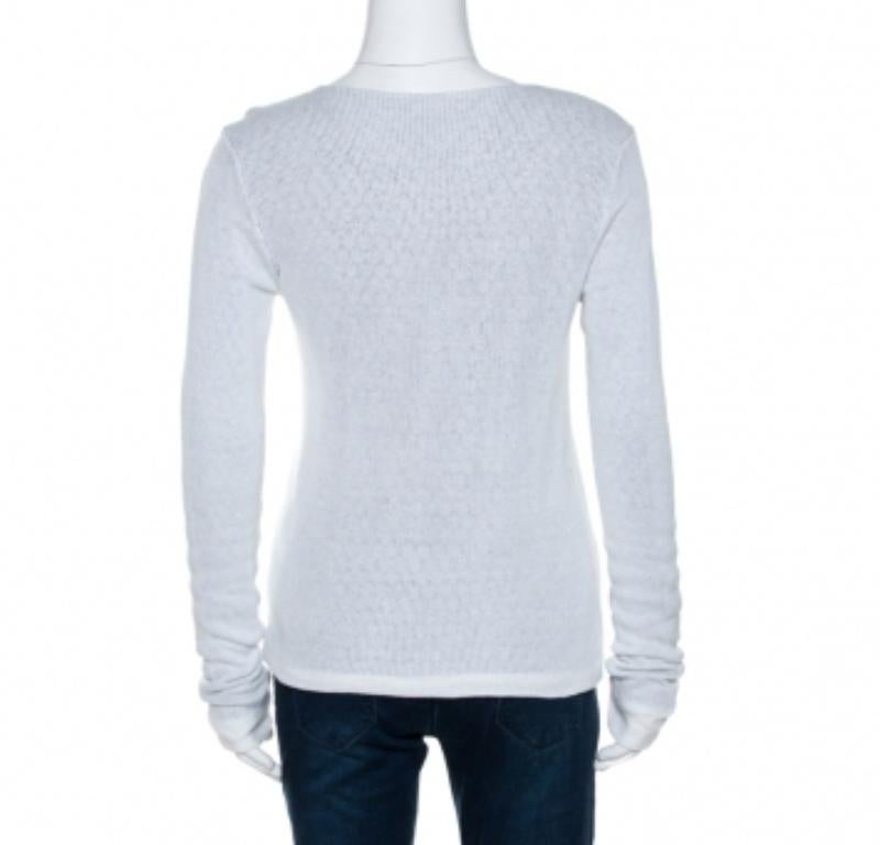 Emporio Armani Weiße Strickjacke mit Knopfleiste und Knopfleiste S Damen im Angebot