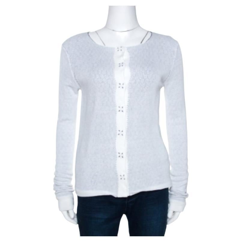 Emporio Armani Weiße Strickjacke mit Knopfleiste und Knopfleiste S im Angebot