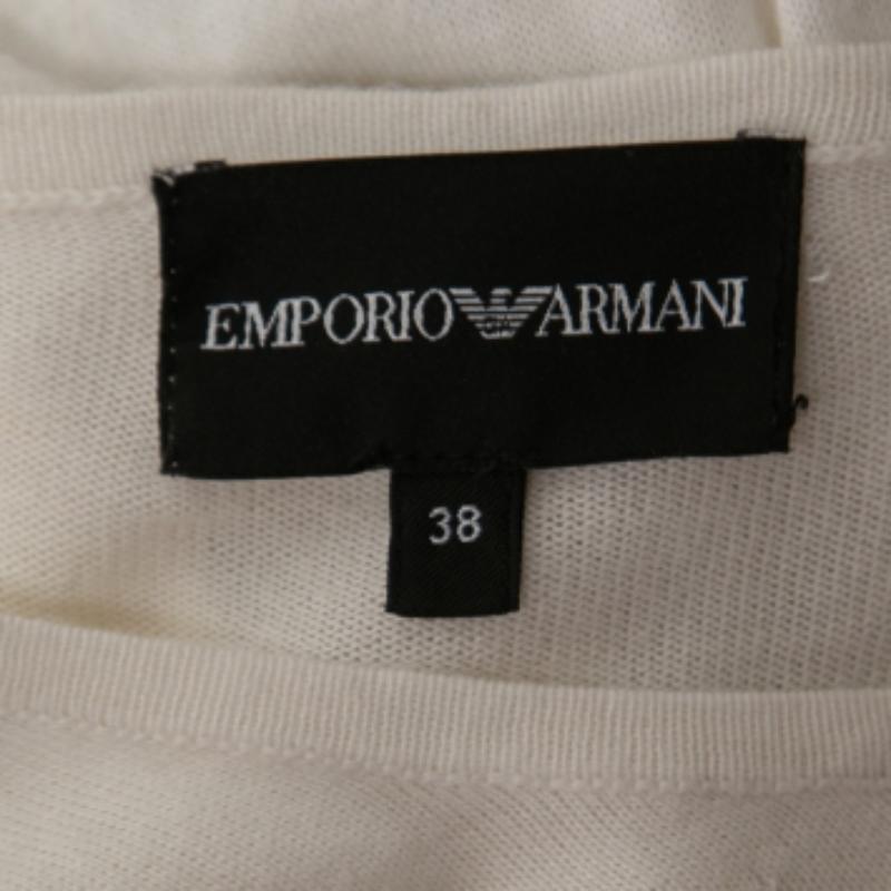 Emporio Armani White Knit Contrast Detail Top S In Good Condition For Sale In Dubai, Al Qouz 2