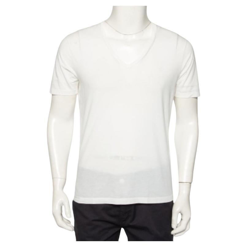 Emporio Armani Weißes T-Shirt mit gesticktem Logo aus Baumwolle mit V-Ausschnitt S