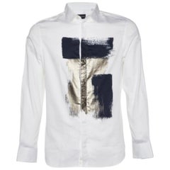 Emporio Armani Weiß Metallic Print Baumwolle Langarmhemd M