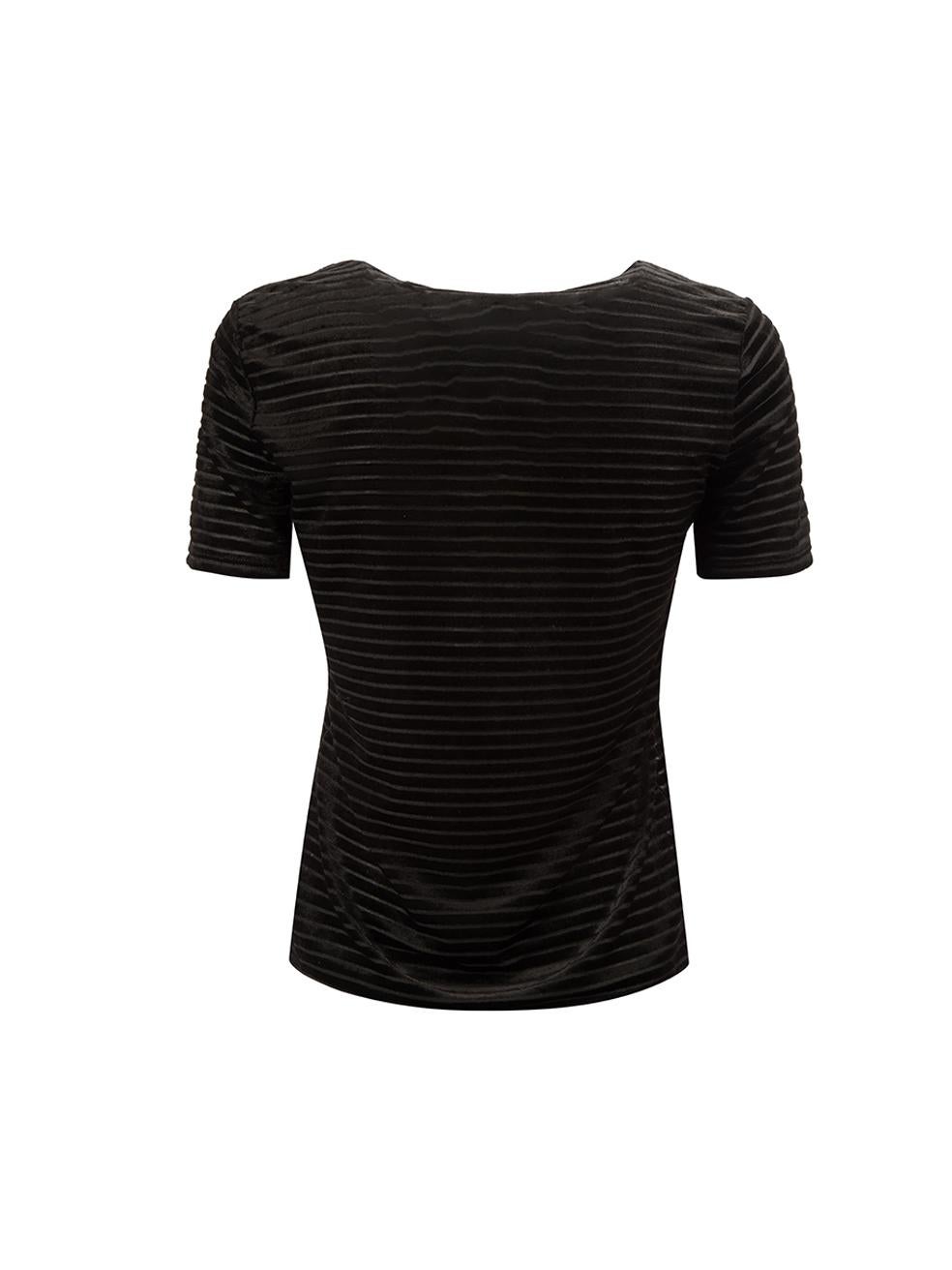 Emporio Armani Women's Armani Collezioni Black Velvet Striped T-Shirt In Good Condition In London, GB