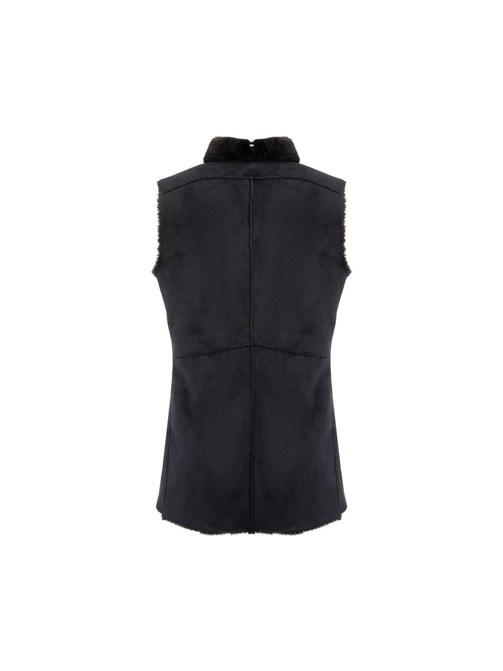 Emporio Armani Women's Armani Jeans Navy Faux Suede & Faux Fur Lined Gilet In Good Condition In London, GB