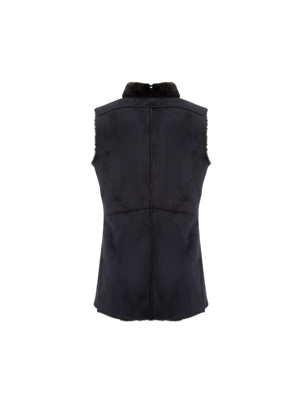 Emporio Armani Women's Armani Jeans Navy Faux Suede & Faux Fur Lined Gilet In Good Condition In London, GB