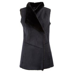 Emporio Armani Armani Jeans Marineblaues Gilet aus Kunstleder und mit Kunstfell gefüttert