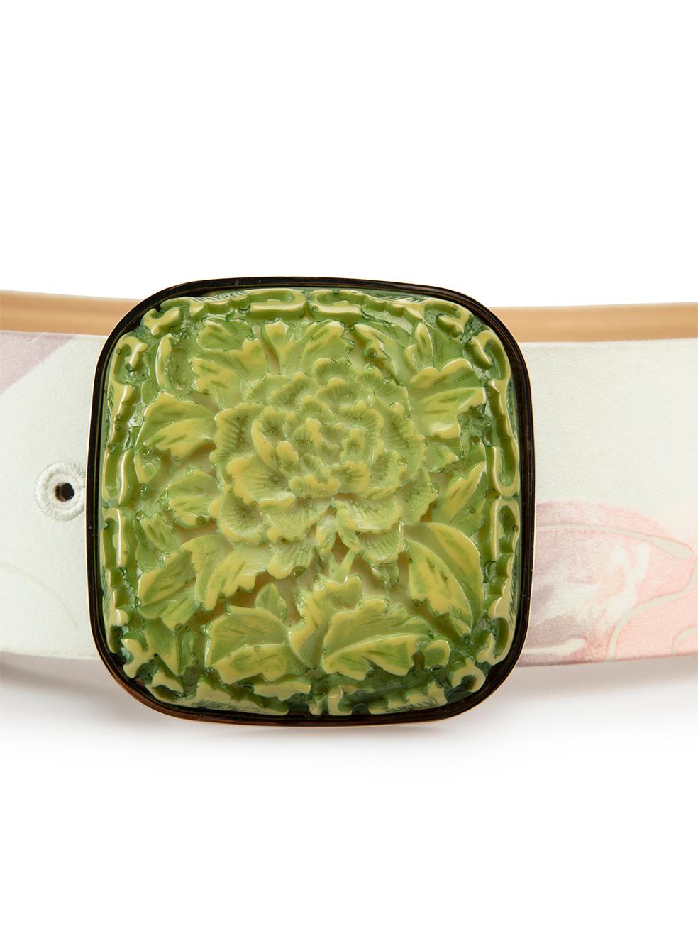 Emporio Armani Women's Floral Silk Print Leather Belt In Good Condition In London, GB