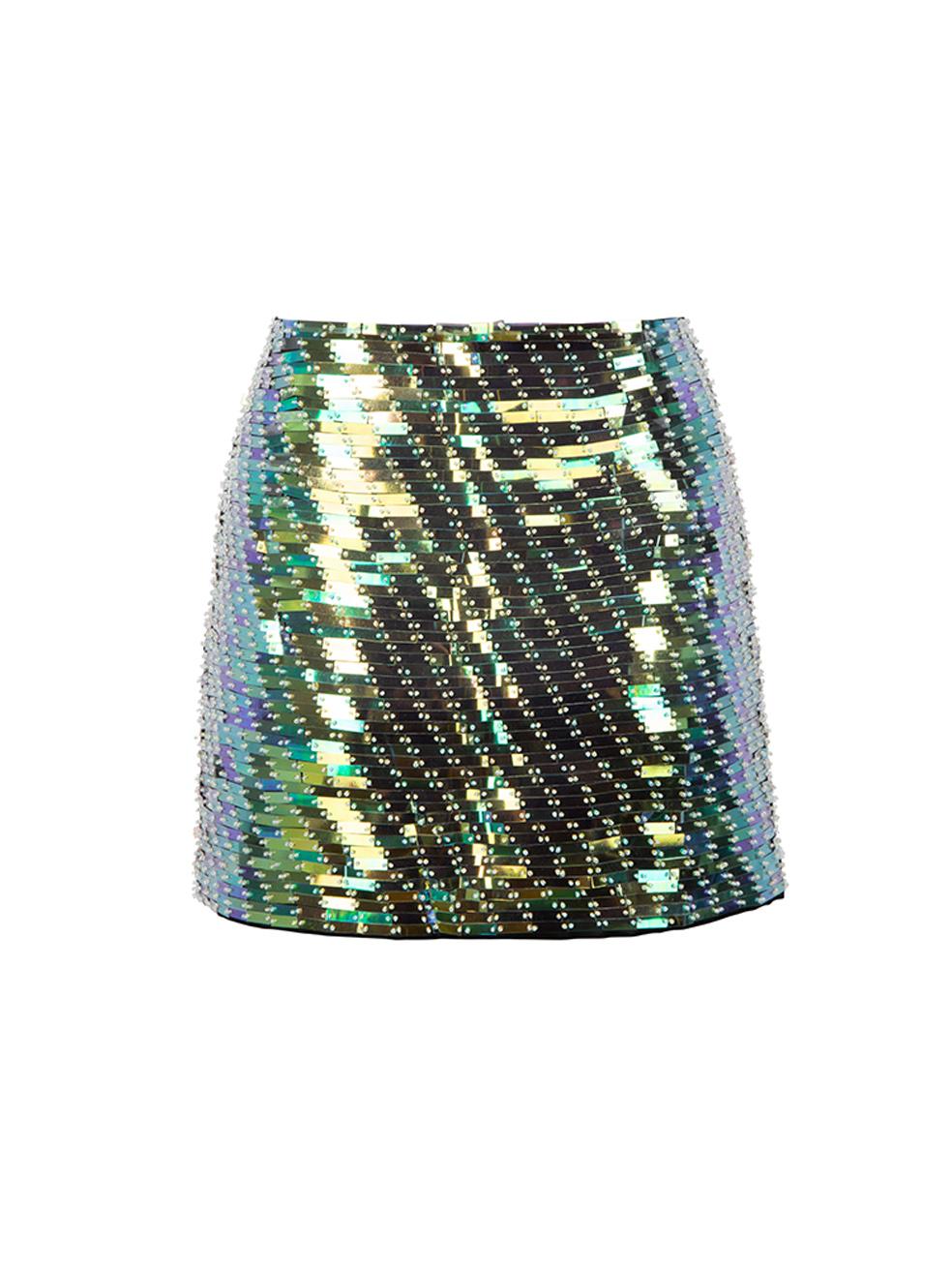 Emporio Armani Women's Green Sequin Embellished Micro Mini Skirt In Good Condition In London, GB