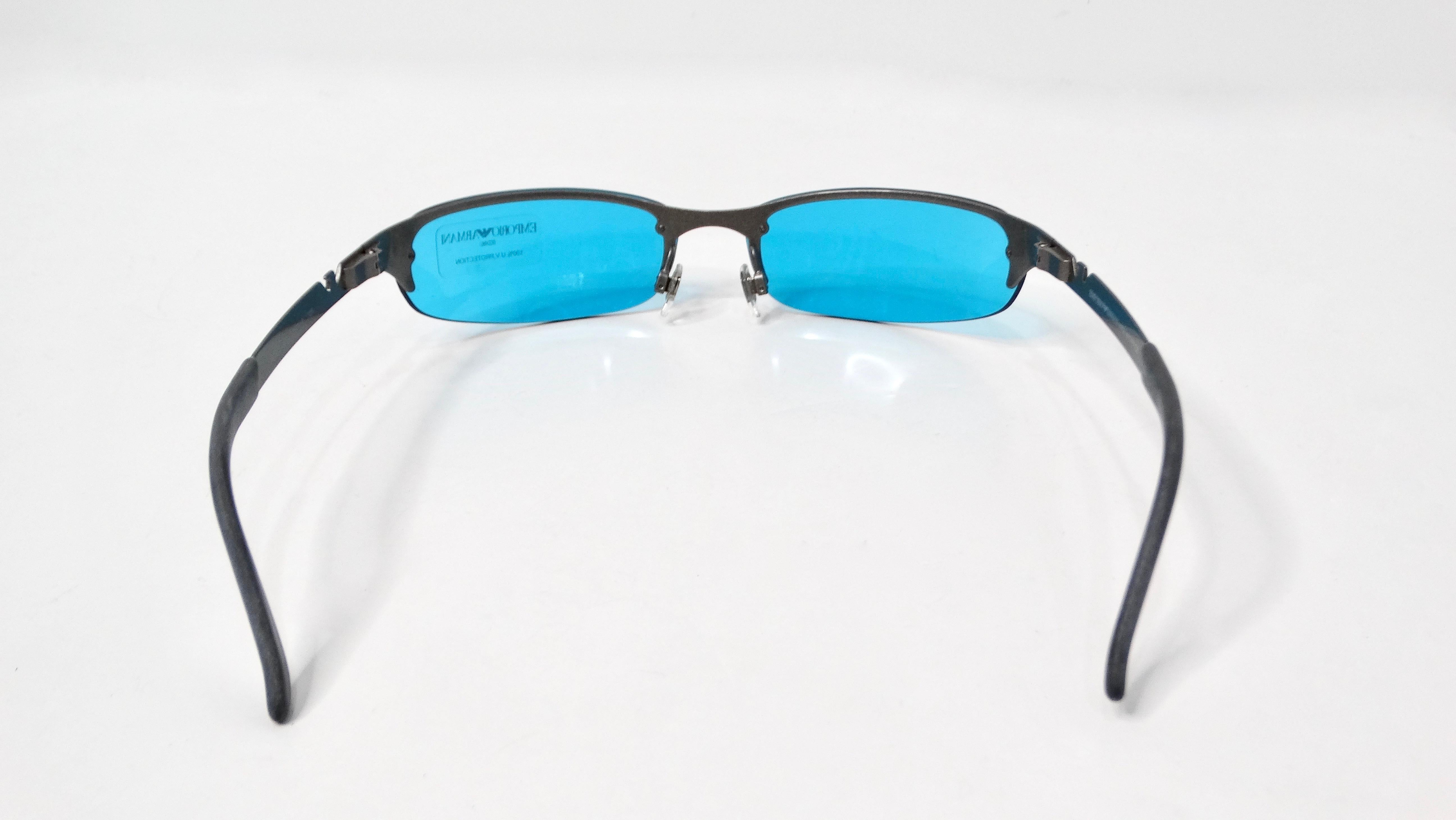 Women's Emporio Armani Y2K 203-S Skinny Blue Tinted Lens Metal Frame Sunglasses For Sale