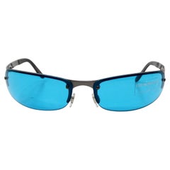 Emporio Armani Y2K 203-S Skinny Blue Tinted Lens Metal Frame Sunglasses