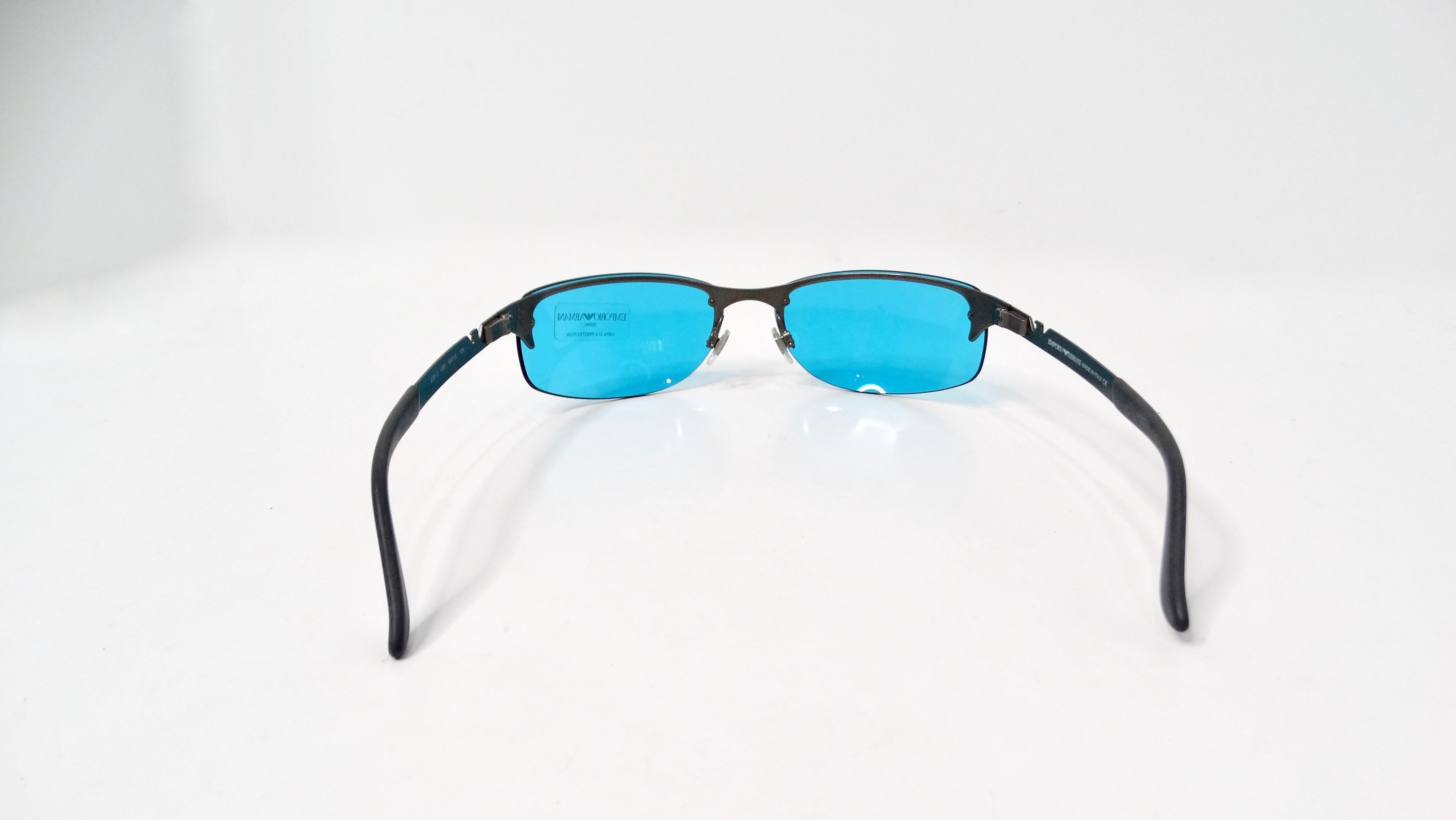 Women's or Men's Emporio Armani Y2K 209-S Blue Tinted Lens Metal Frame Shield Sunglasses For Sale
