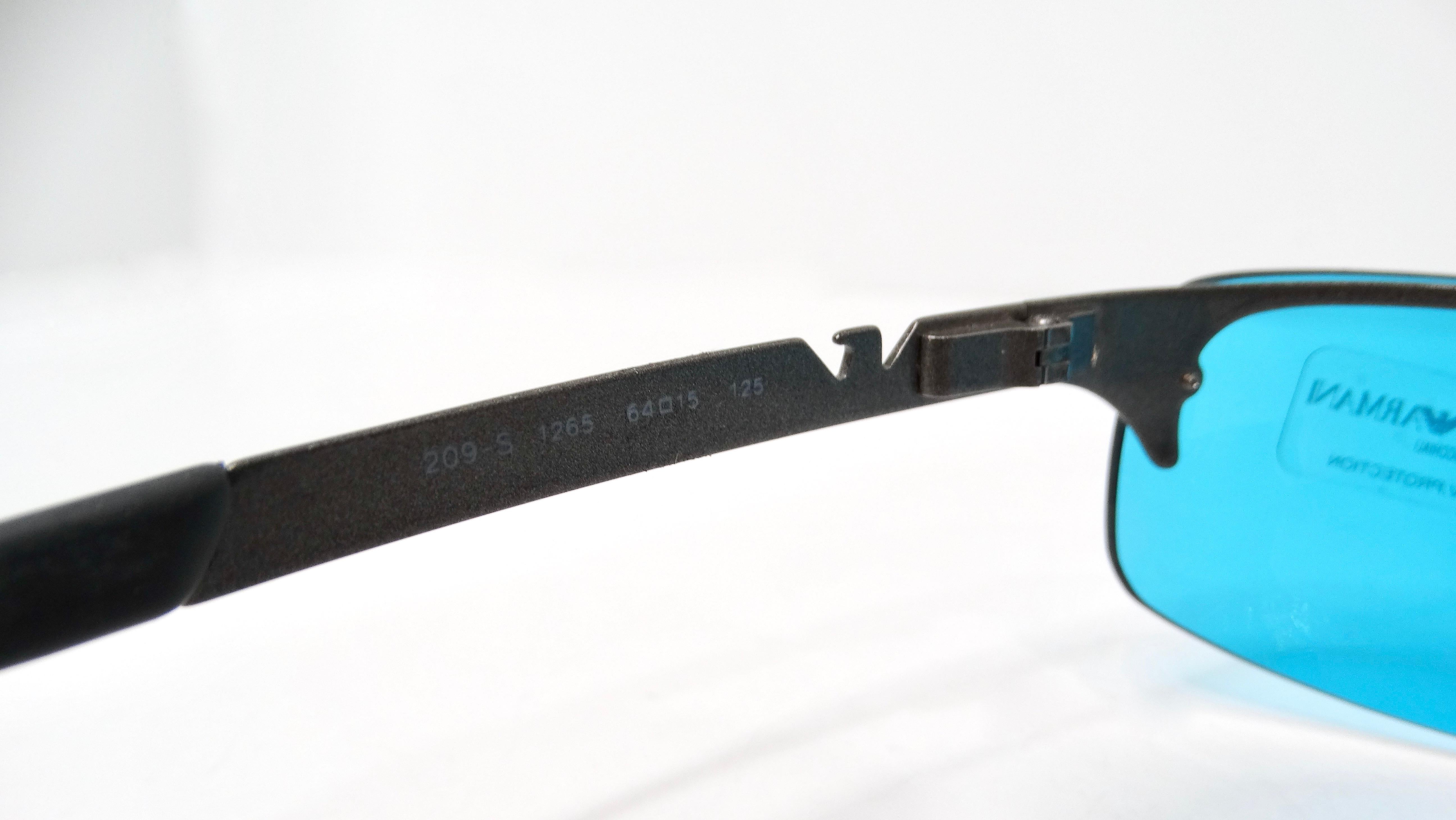 Emporio Armani Y2K 209-S Blue Tinted Lens Metal Frame Shield Sunglasses For Sale 1