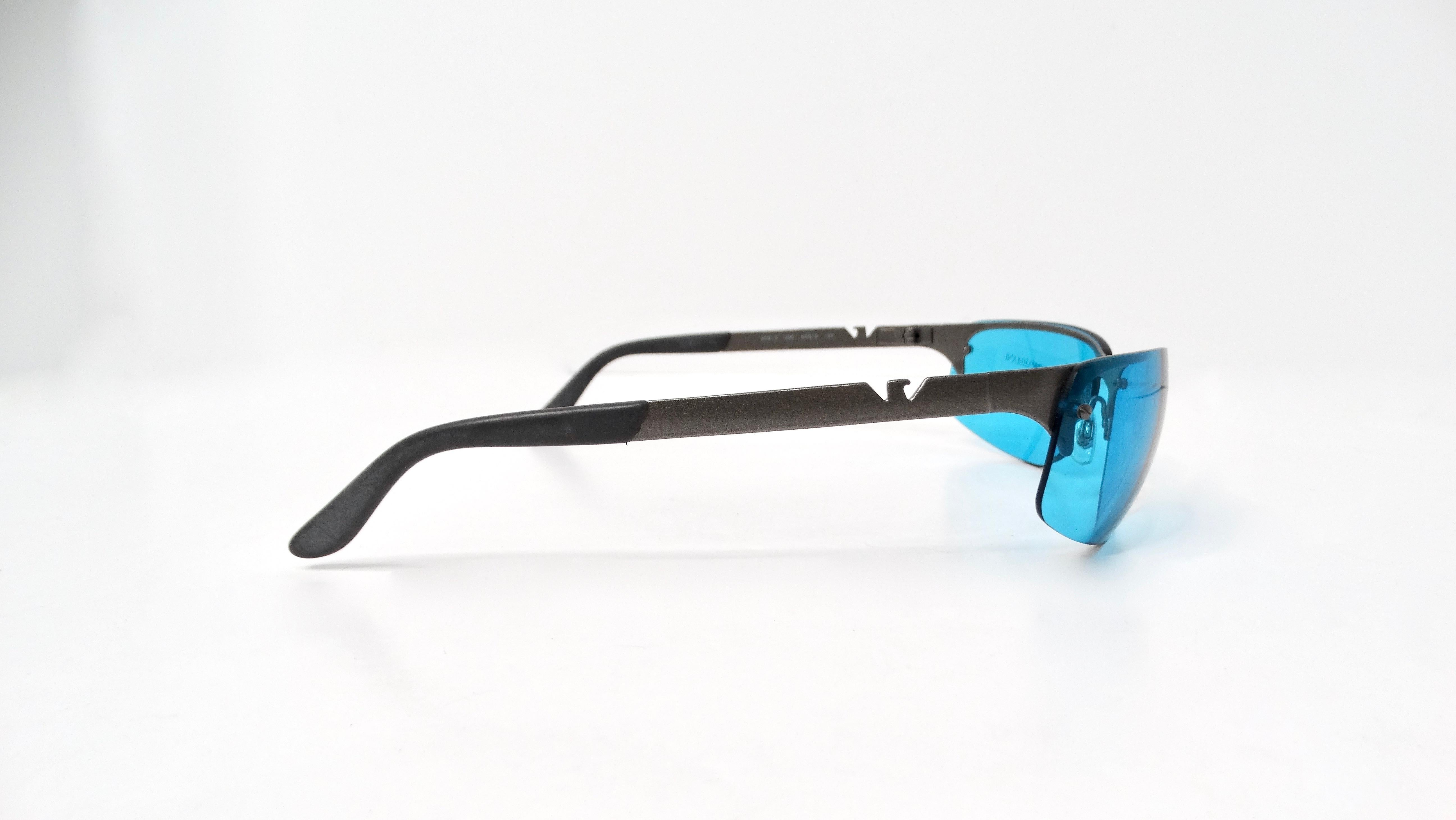 Emporio Armani Y2K 209-S Blue Tinted Lens Metal Frame Shield Sunglasses For Sale 2