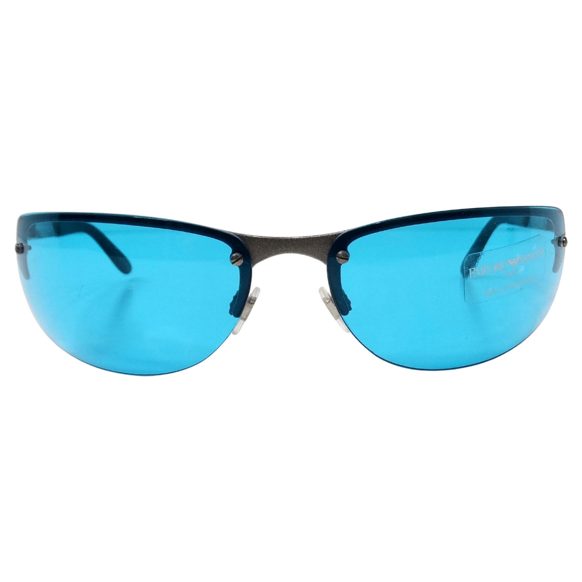 Emporio Armani Y2K 209-S Blue Tinted Lens Metal Frame Shield Sunglasses