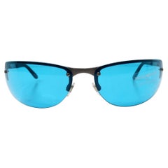 Emporio Armani Y2K 209-S Blue Tinted Lens Metal Frame Shield Sunglasses