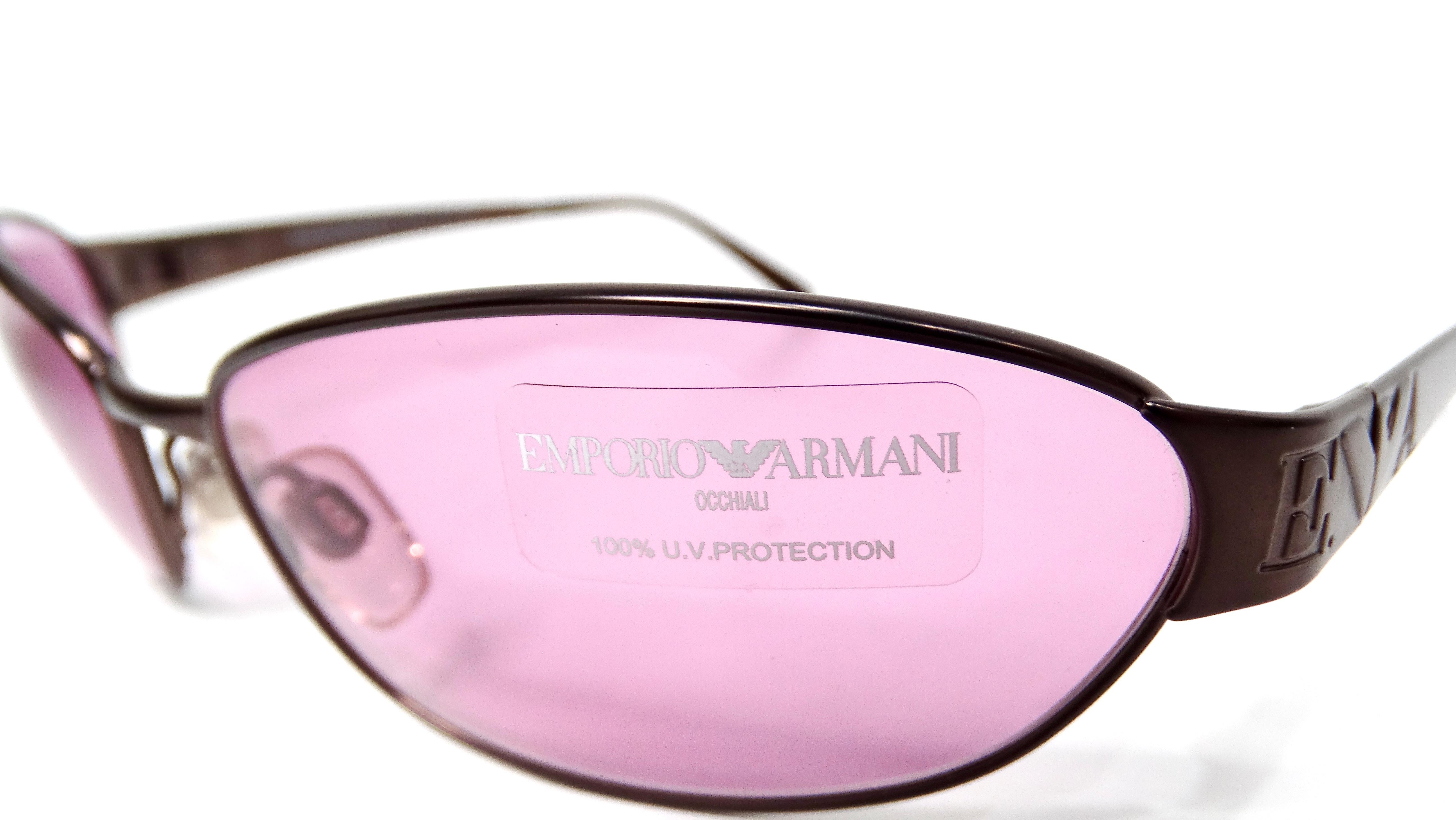 Emporio Armani Y2K Purple Tinted Lens Sunglasses In Good Condition For Sale In Scottsdale, AZ