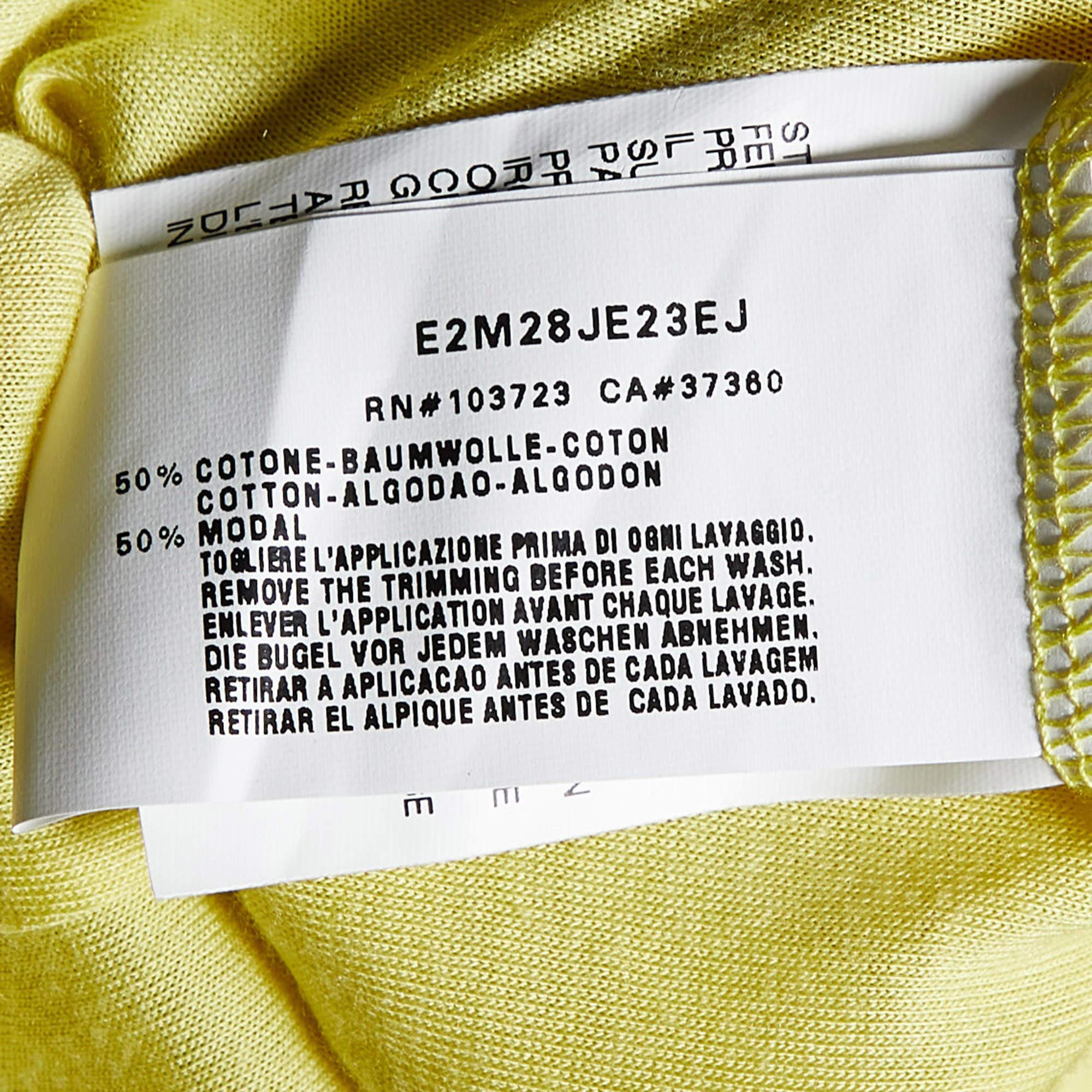 Emporio Armani Yellow Cotton & Modal Embellished Neck Detail T-Shirt M In Excellent Condition For Sale In Dubai, Al Qouz 2