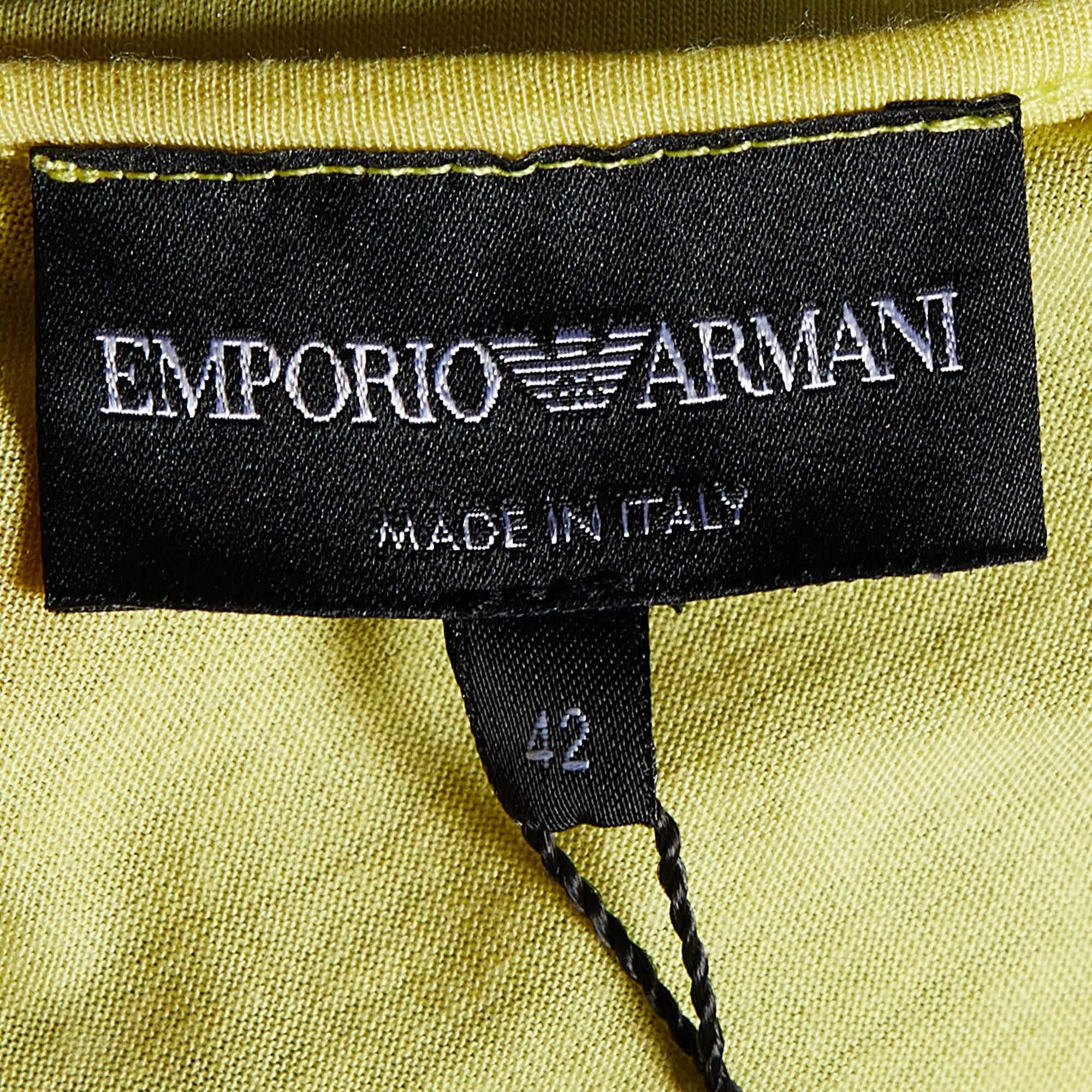 Women's Emporio Armani Yellow Cotton & Modal Embellished Neck Detail T-Shirt M For Sale