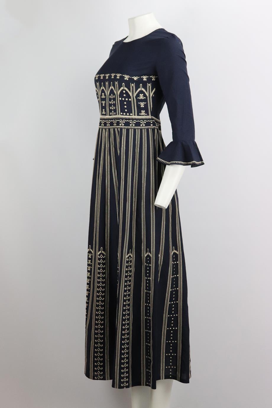 Black Emporio Sirenuse Ruffled Embroidered Cotton Voile Maxi Dress It 38 Uk 6