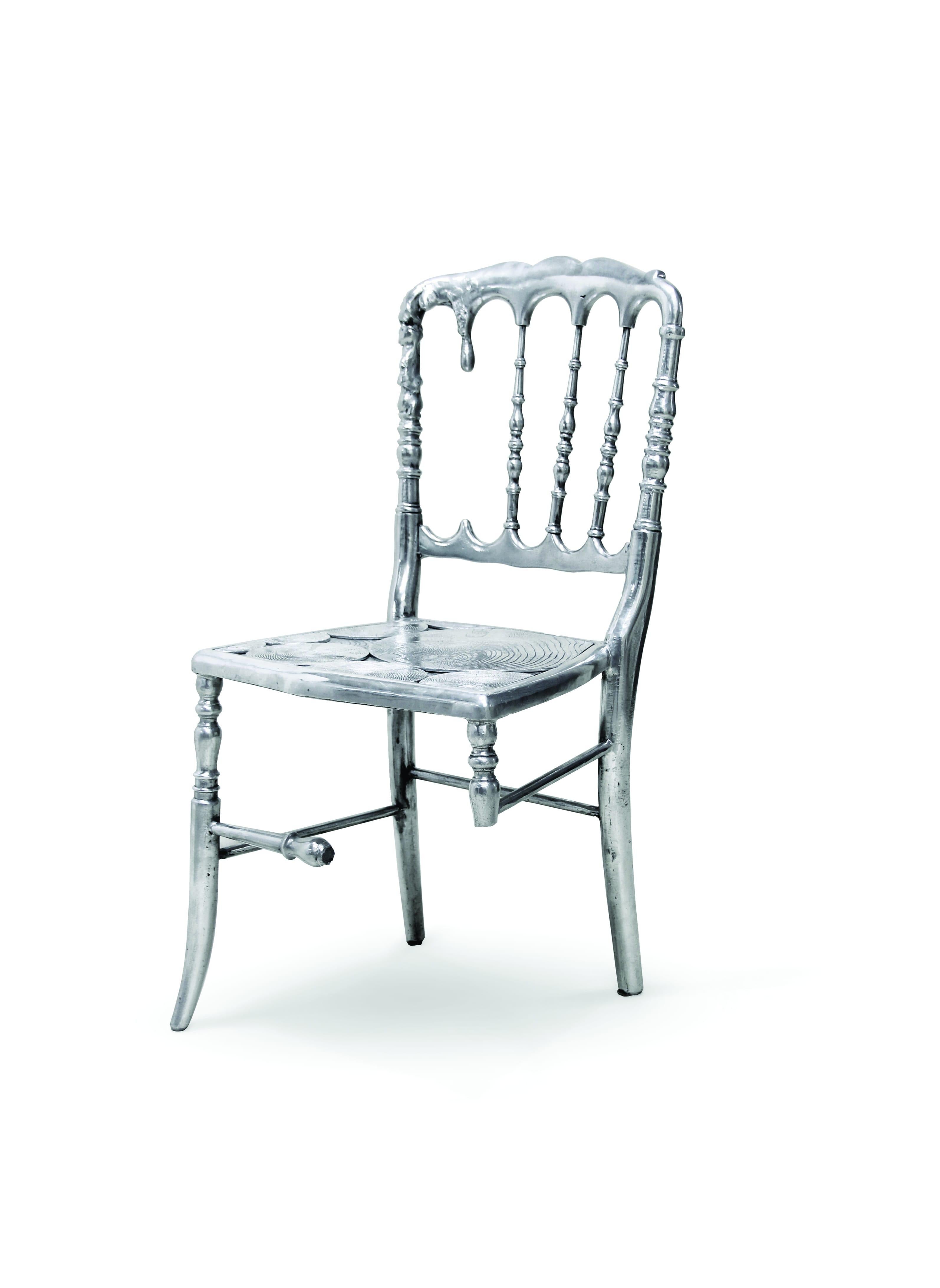 Portuguese Emporium Dining Chair with Three in Polished Aluminum For Sale