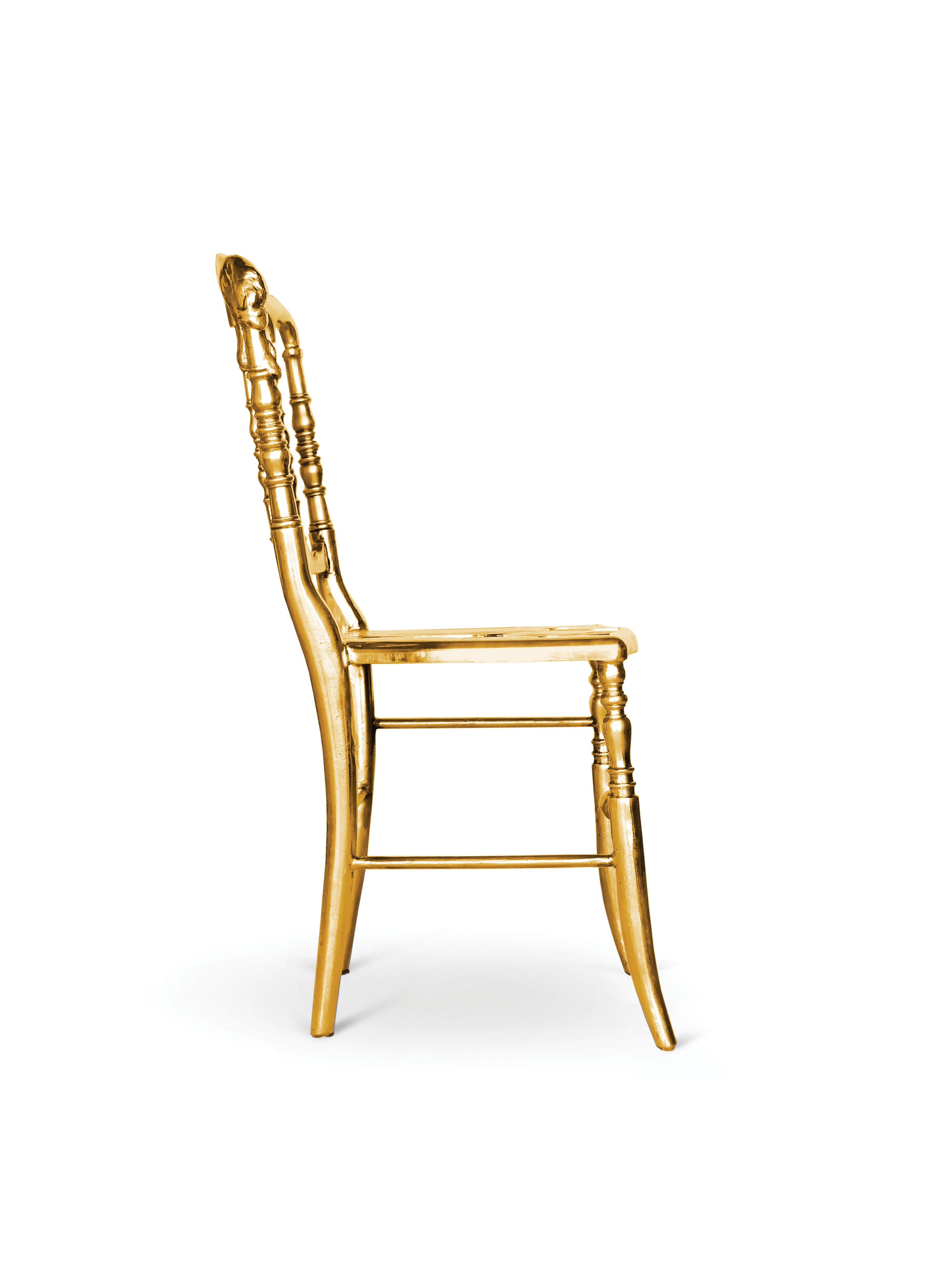 The Emporium chair is designed in a classic form, with distinctive design elements and a unique Boca do Lobo touch. Drawing inspiration from the surrealist movement, cast in a unique shape with intricate details, this exclusive chair radiates a