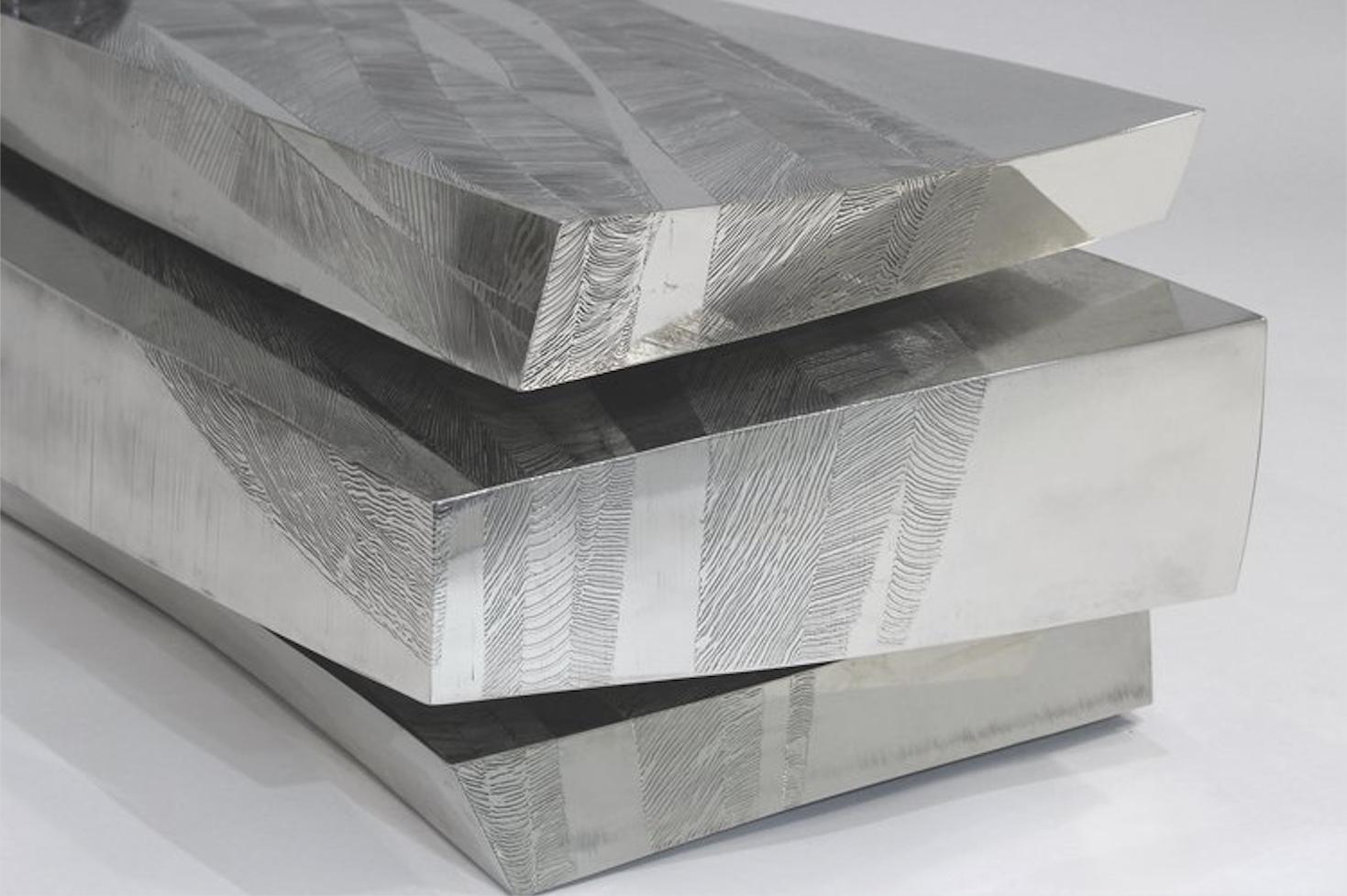 Contemporary 'Empreintes' Nickel Silver Coffee Table by Armand Jonckers For Sale