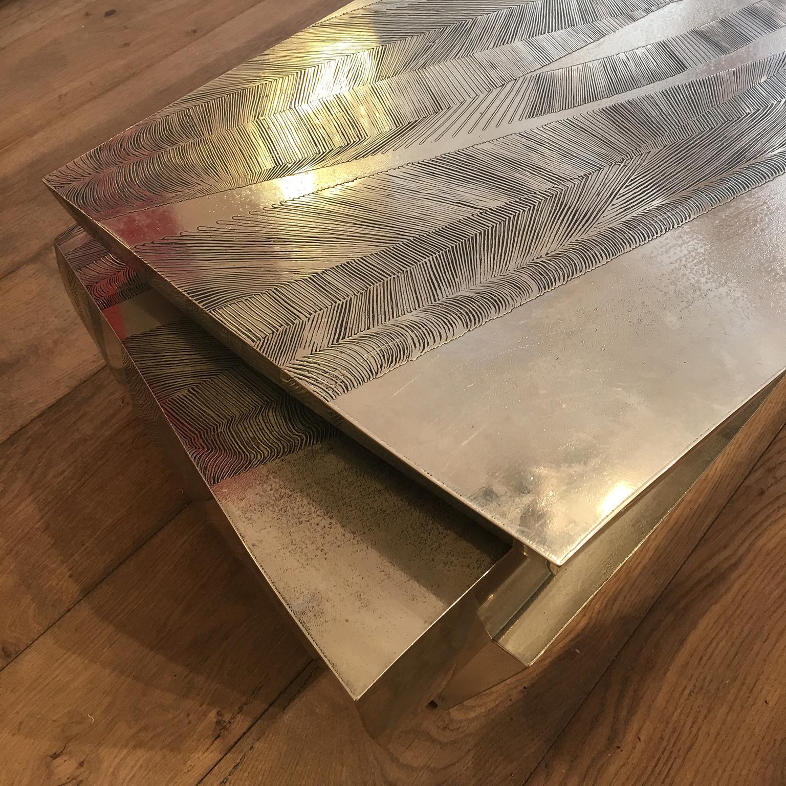 'Empreintes' Nickel Silver Coffee Table by Armand Jonckers For Sale 1