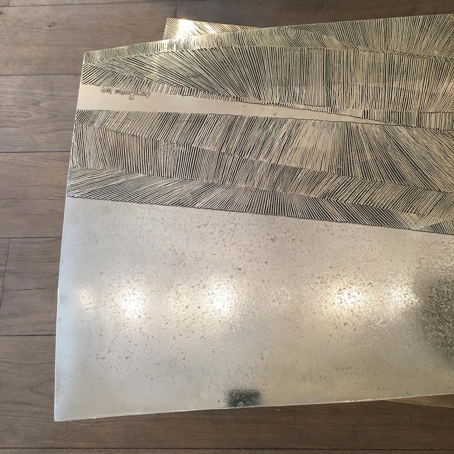 'Empreintes' Nickel Silver Coffee Table by Armand Jonckers For Sale 2