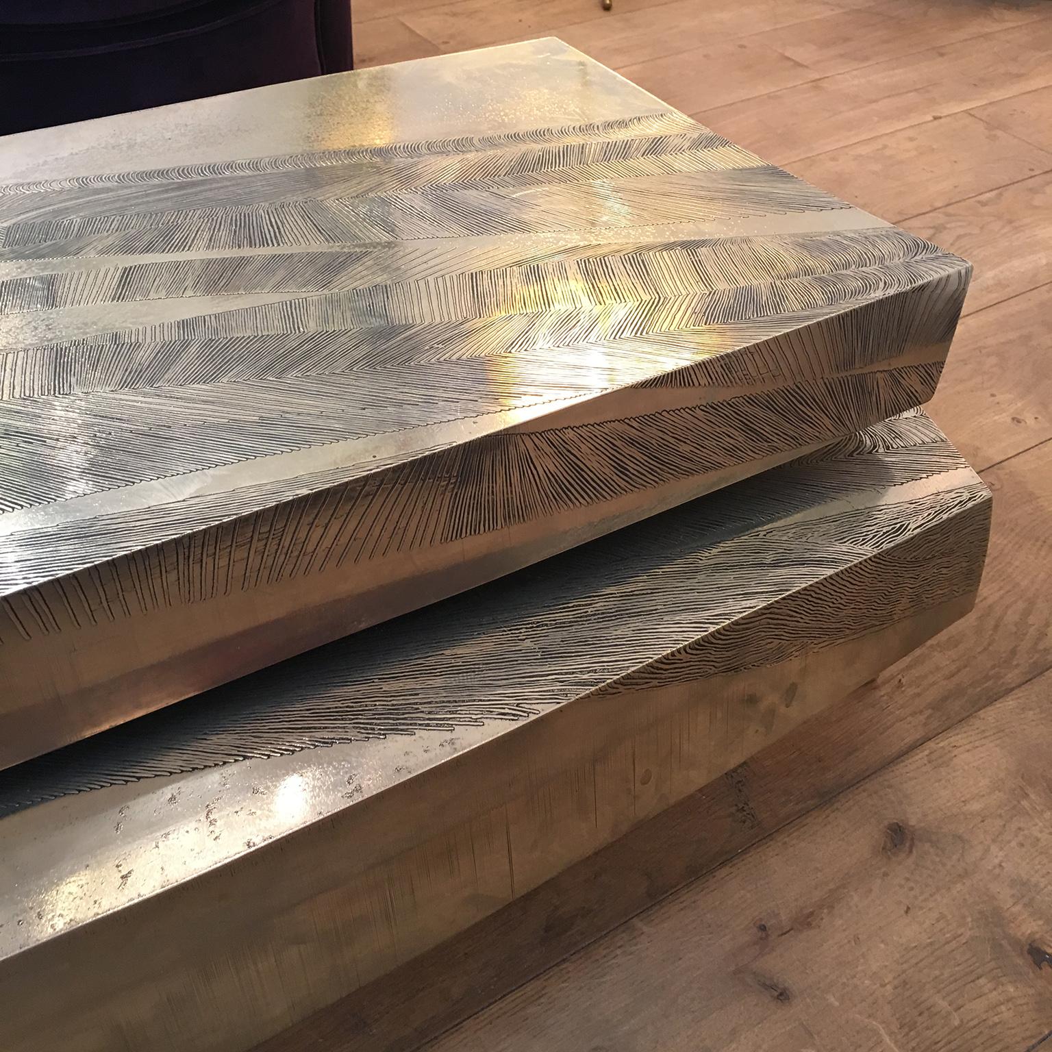 'Empreintes' Nickel Silver Coffee Table by Armand Jonckers For Sale 5