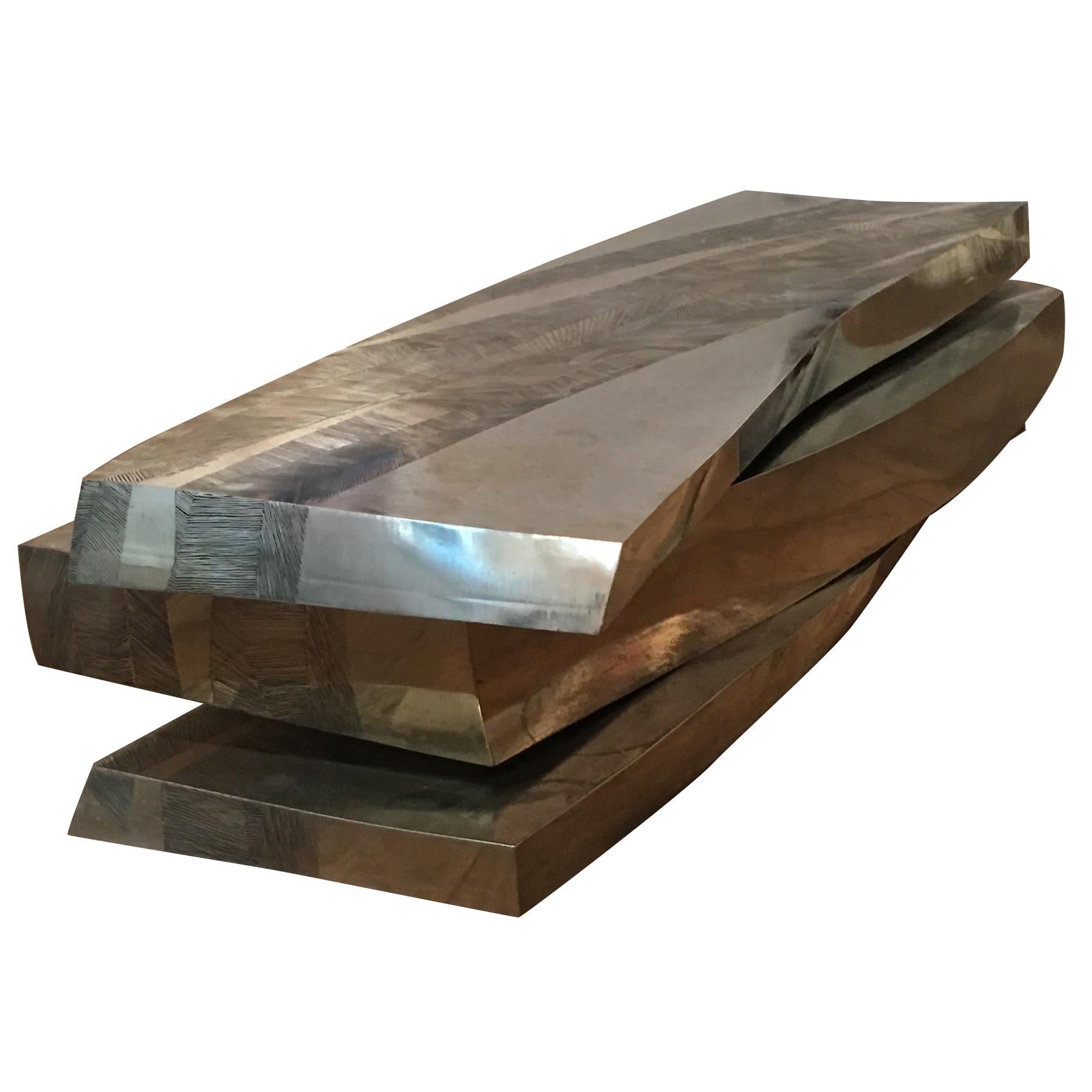 'Empreintes' Nickel Silver Coffee Table by Armand Jonckers For Sale