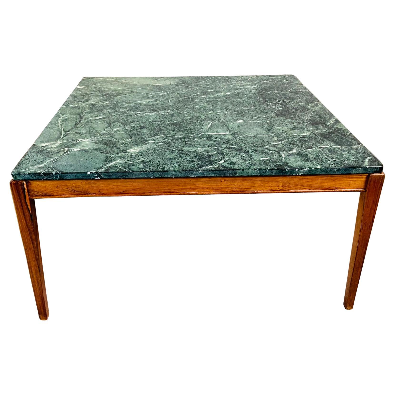 Empress Green Marble Coffee Table with Italian Wallnut Frame, Italy, 1970 For Sale