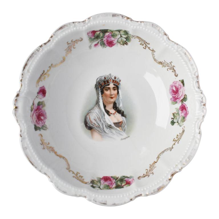 French Empress Joséphine Bonaparte Porcelain Floral Pink Serving Bowl